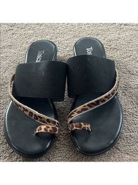 Toscanella Black Leopard Rhinestone Sandal